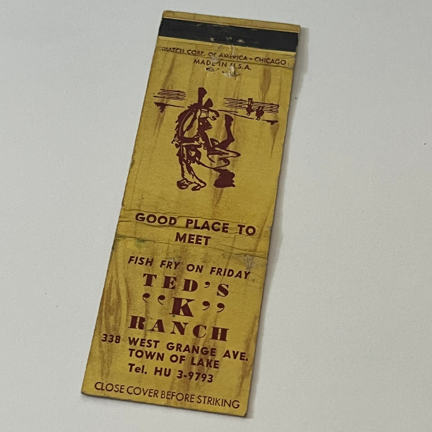 Ted's K Ranch 338 West Grange Ave Town of Lake Vintage Matchbook Cover MM5-7