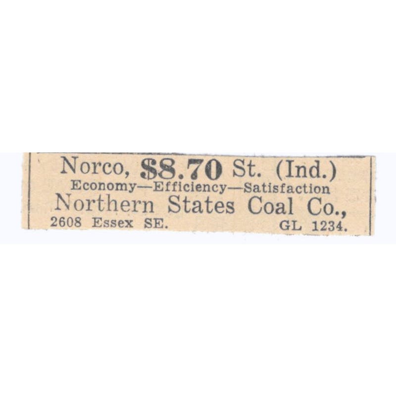 Norco Northern States Coal Co 1935 Minneapolis Journal Advertisement AE7-H3