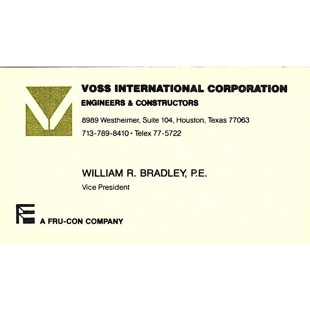 Voss International Corporation William R.bradley Houston TX Business Card SF3-B5