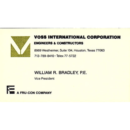 Voss International Corporation William R.bradley Houston TX Business Card SF3-B5