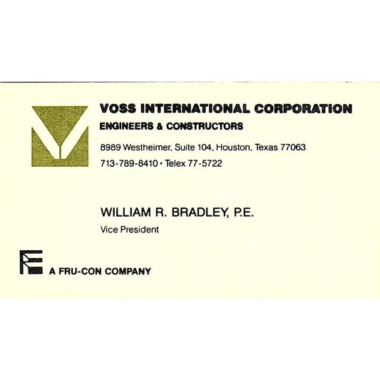 Voss International Corporation William R.bradley Houston TX Business Card SF3-B5