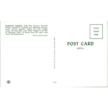 Johnson Covered Bridge Fairfield County #16 Amanda OH Clear Creek Postcard PB11