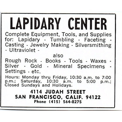 Imahashi Mfg Co Lapidary Supply Hino-Shi Tokyo Japan 1972 Ad AF8-M1