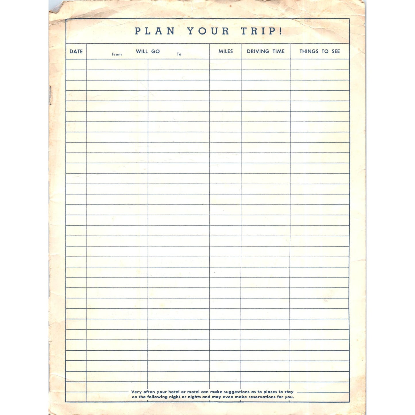 Vtg National Motor Club Trip Planning Sheet Advertising AE8