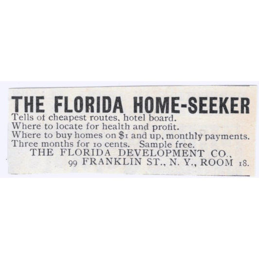 Florida Development Co Florida Home Seekers Wanted 1893 Judge Magazine Ad AB9-SB