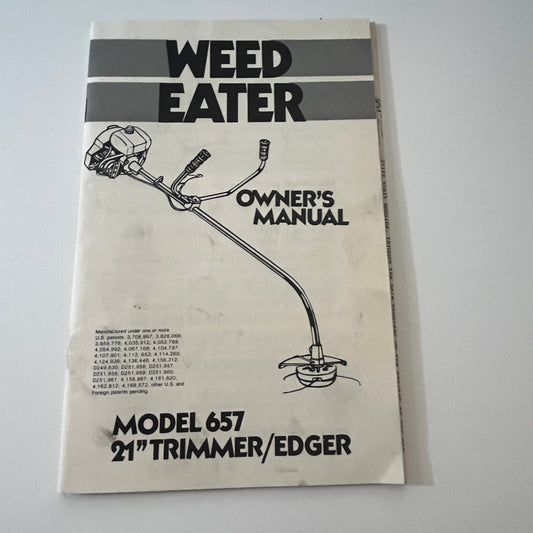 Weed Eater Owner's Manual Model 657 21" Trimmer/Edger Booklet TK2-XB3