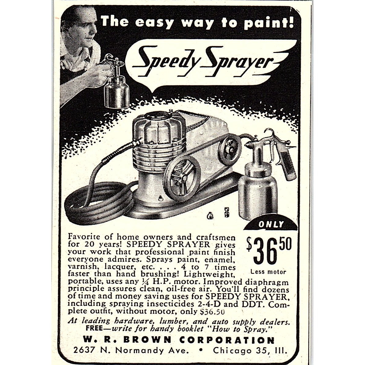 W.R. Brown Corporation Speedy Sprayer Paint Tool Chicago IL 1955 Ad AF9-M2