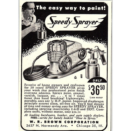W.R. Brown Corporation Speedy Sprayer Paint Tool Chicago IL 1955 Ad AF9-M2