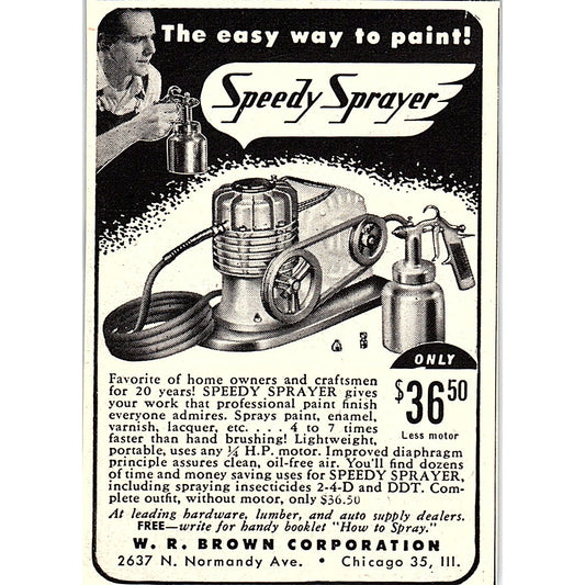 W.R. Brown Corporation Speedy Sprayer Paint Tool Chicago IL 1955 Ad AF9-M2