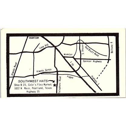 Southwest Hats Joe Helms Pearland TX Vintage Business Card SD9-B12