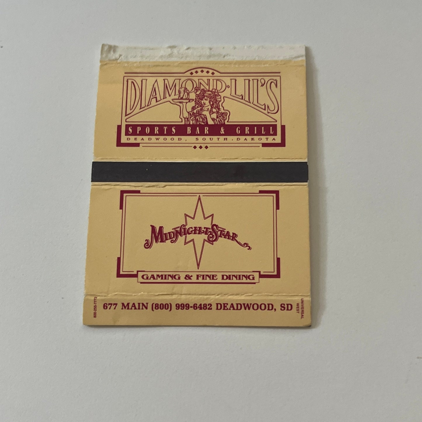 Diamond Lil's Sports Bar & Grill Deadwood SD Vintage Matchbook Cover TB6-MB2-6