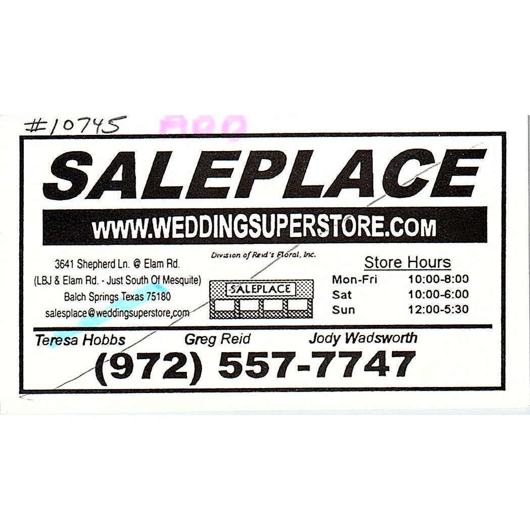 Saleplace Wedding Superstore Teresa Hobbs Balch Springs TX Business Card SC9-B9