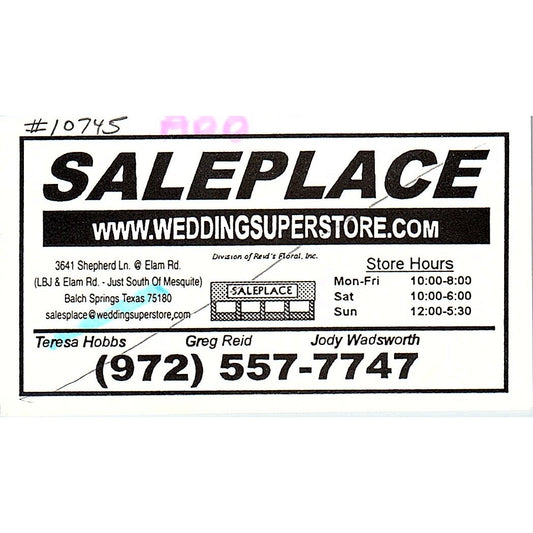 Saleplace Wedding Superstore Teresa Hobbs Balch Springs TX Business Card SC9-B9