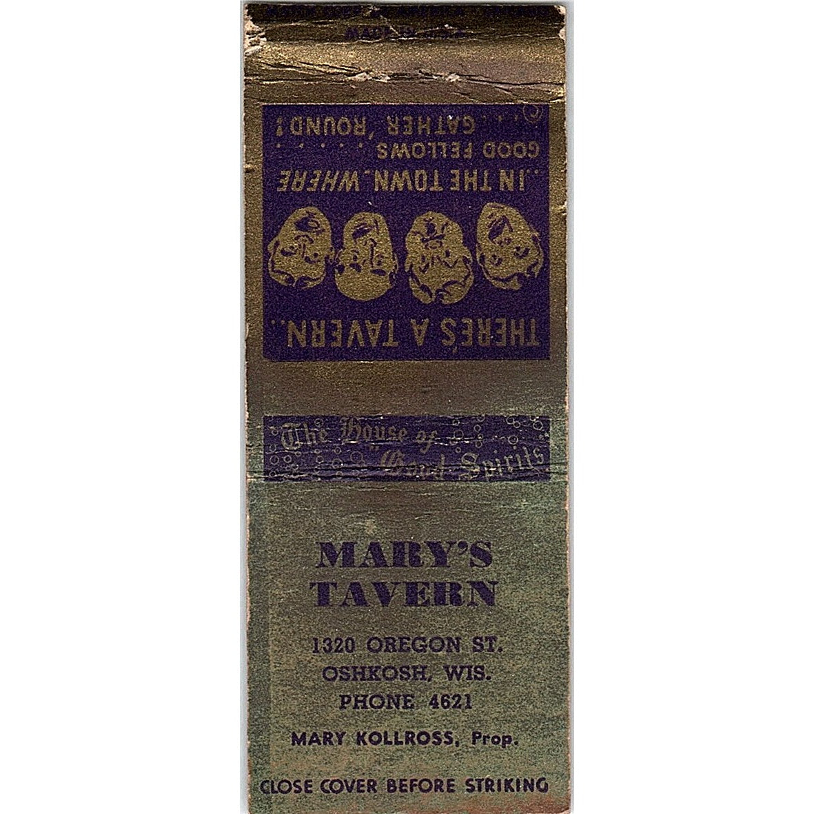 Mary's Tavern Mary Kollross Oshkosh WI Vintage Matchbook Cover SC7-Y2