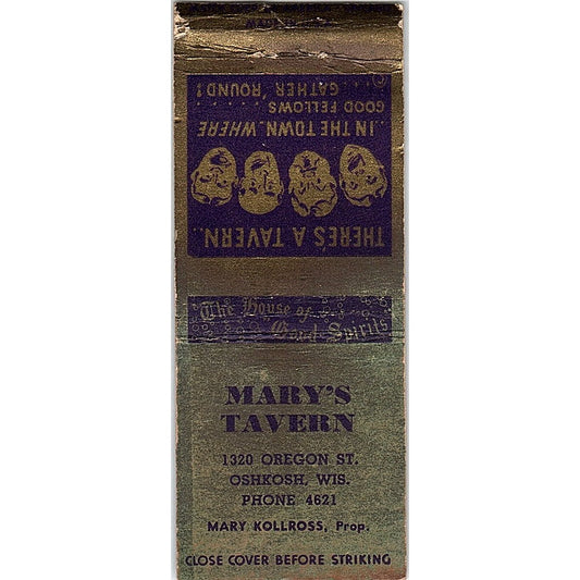 Mary's Tavern Mary Kollross Oshkosh WI Vintage Matchbook Cover SC7-Y2