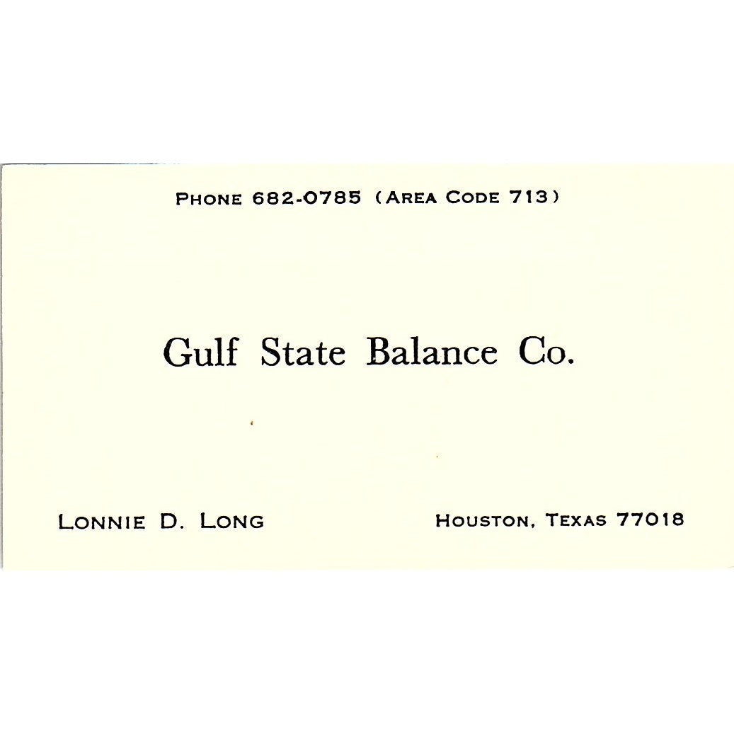 Lonnie D Long Gulf State Balance Co Houston TX Vintage Business Card SE3-B12