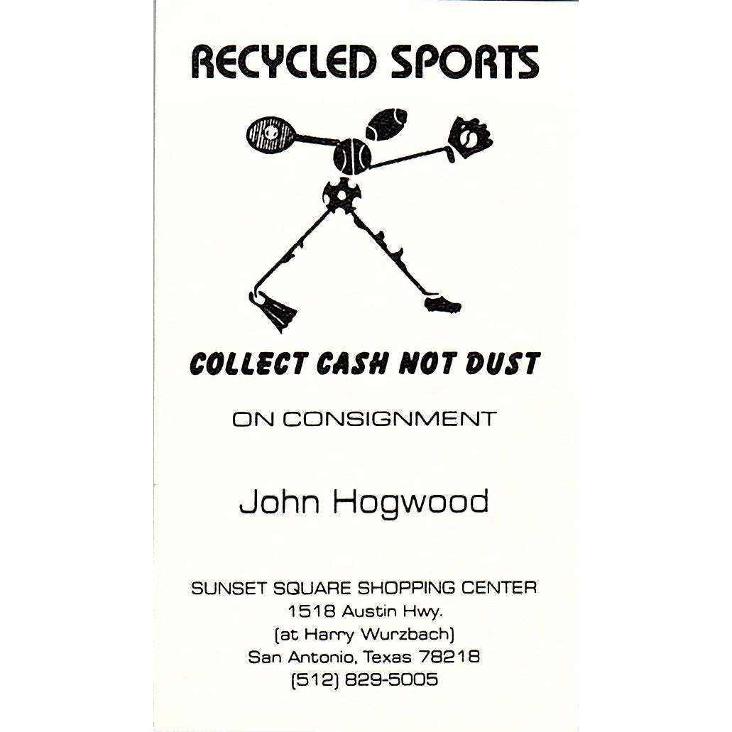 Recycled Sports John Hogwood San Antonio TX Vintage Business Card SD9-B12