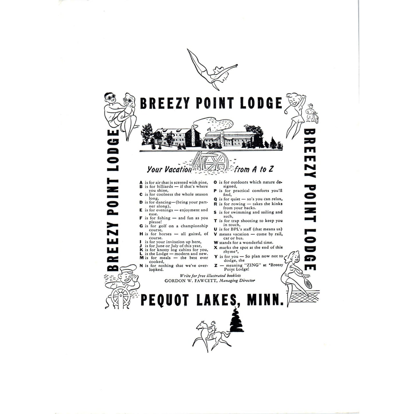 Breezy Point Lodge Pequot Lakes Minnesota 1940 Magazine Ad D17