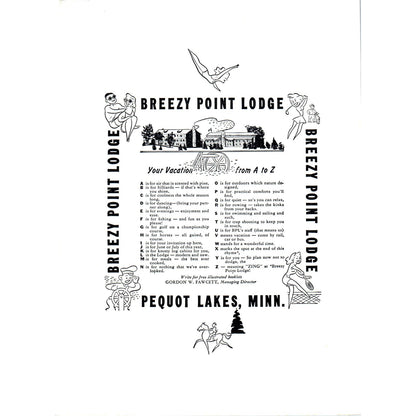 Breezy Point Lodge Pequot Lakes Minnesota 1940 Magazine Ad D17