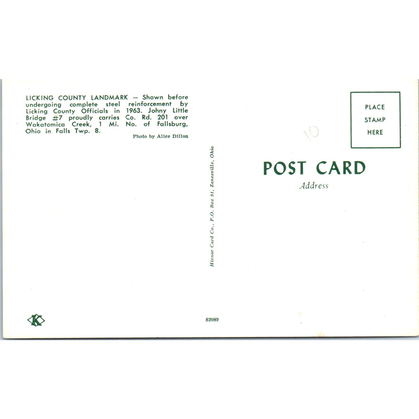 Licking County Bridge #7 Fallsburg Ohio Covered Bridge Postcard PB11