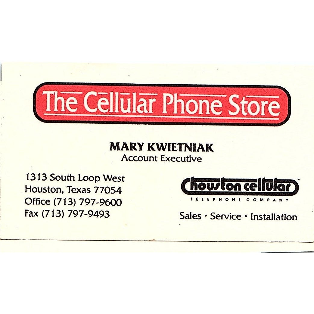 The Cellular Phone Store Mary Kwietniak Houston Vintage Business Card SD9-B14