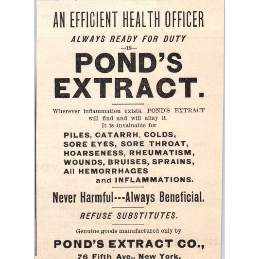 Pond's Extract Piles, Catarrh, Colds NY 1892 Magazine Ad AB6-3