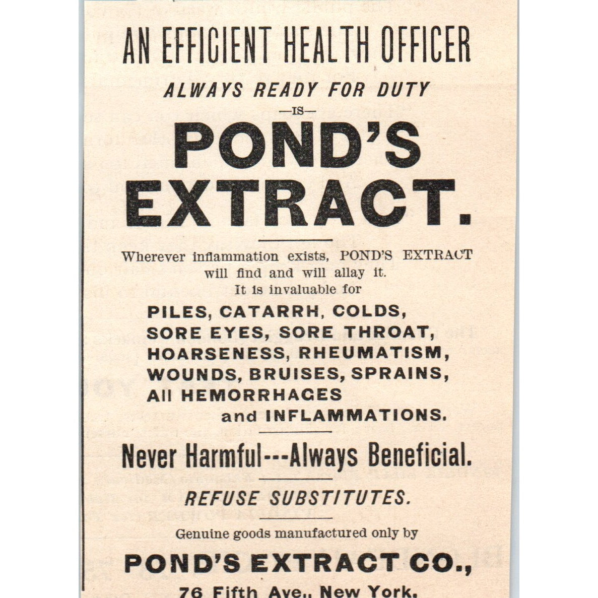 Pond's Extract Piles, Catarrh, Colds NY 1892 Magazine Ad AK6-M1