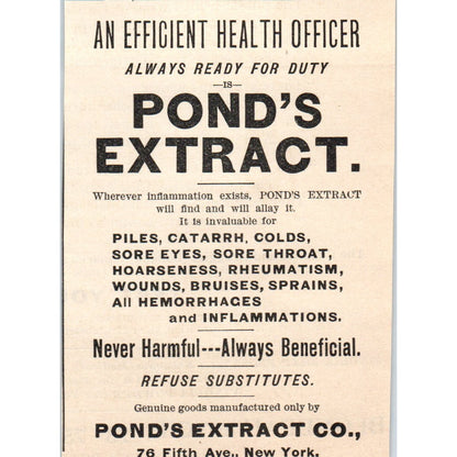 Pond's Extract Piles, Catarrh, Colds NY 1892 Magazine Ad AK6-M1