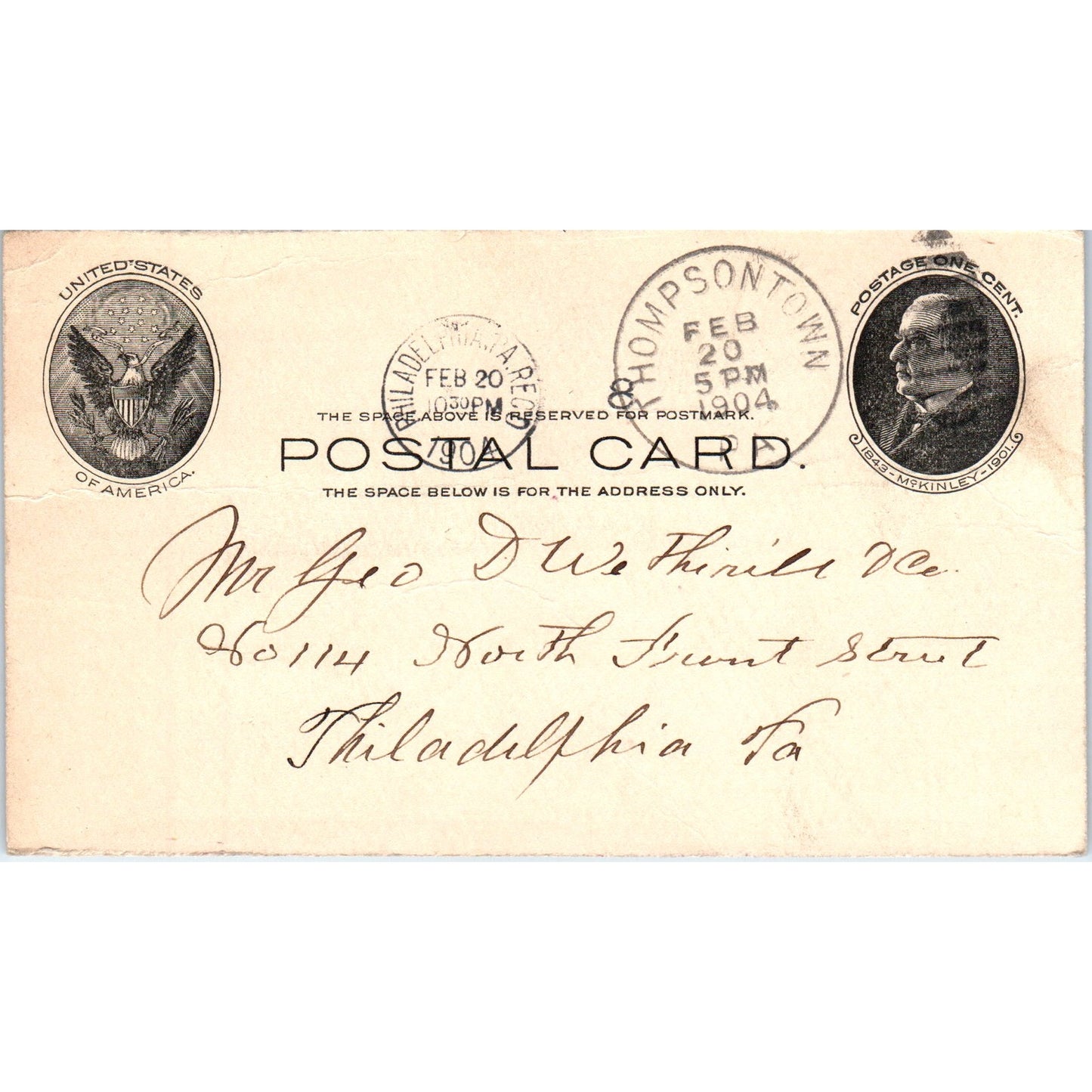 1904 Thompsontown PA A. Bell Haight Postal Mailing Card PE4