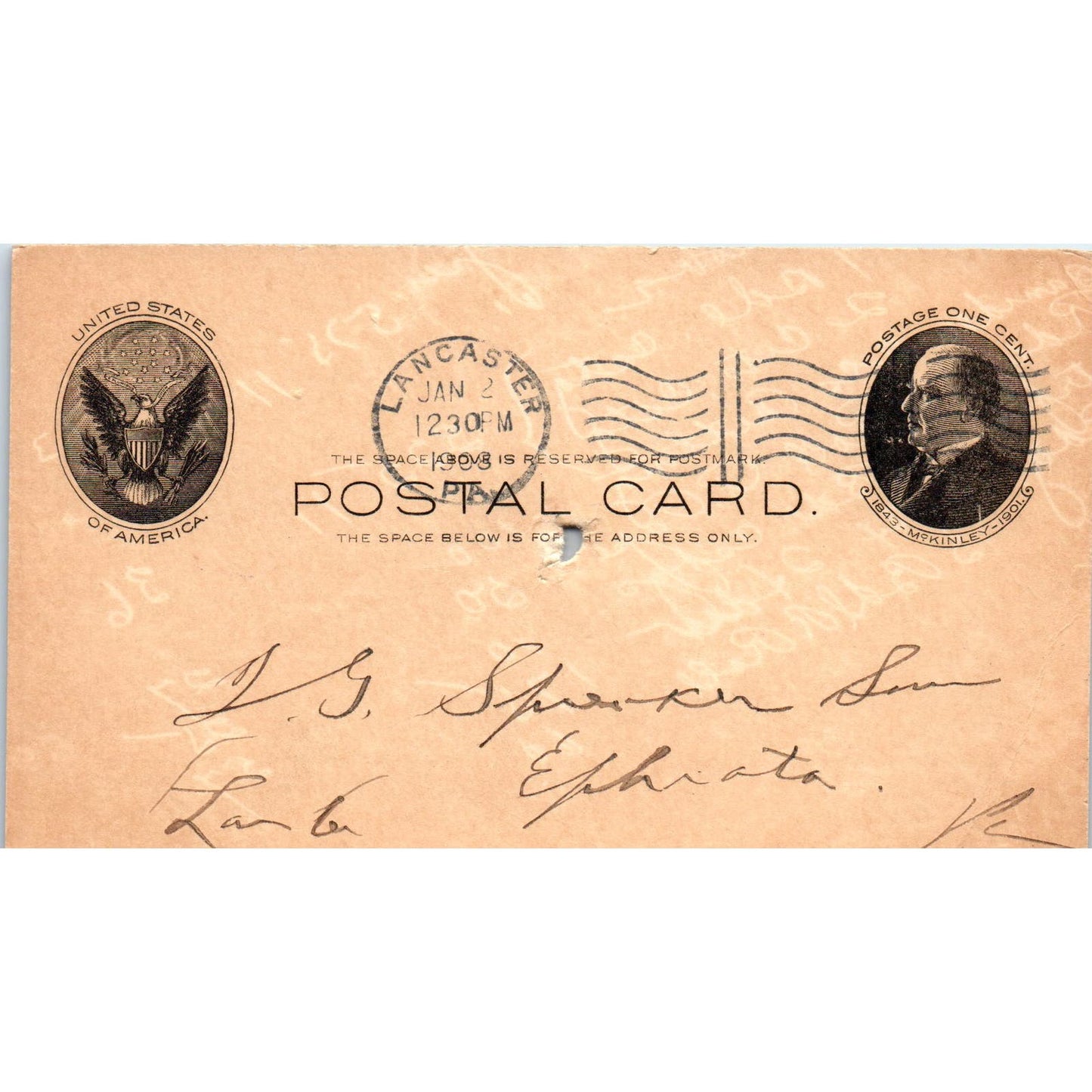 1908 Jacob G. Shirk Lancaster PA Payment Receipt Postal Card AE8
