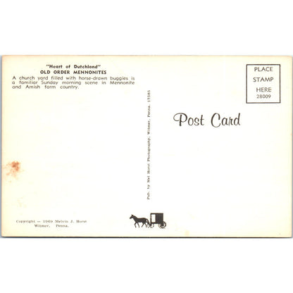 Mennonite Church Yard w/ Buggies Pennsylvania Dutch Country Vintage Postcard PD5