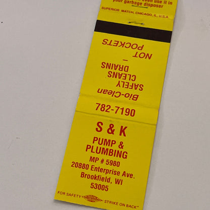 S&L Pump & Plumbing Brookfield WI Vintage Matchbook Cover TB6-MB2-2