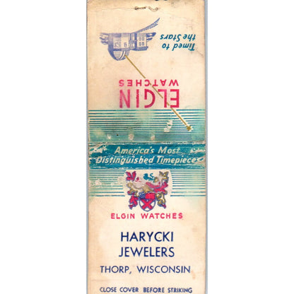 Harycki Jewelers Thorp WI Elgin Watches Vintage Matchbook Cover SD2-Y7