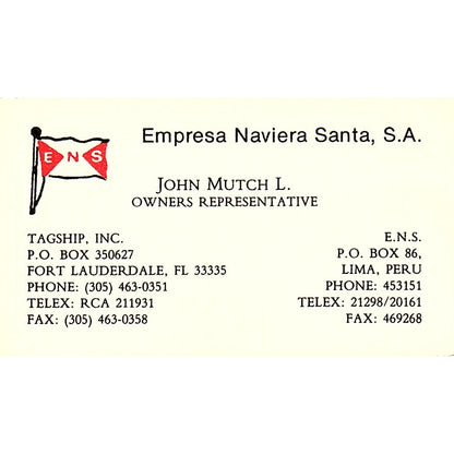 John Mutch L Empresa Naviera Santa SA Lima Peru Vintage Business Card SC9-B2