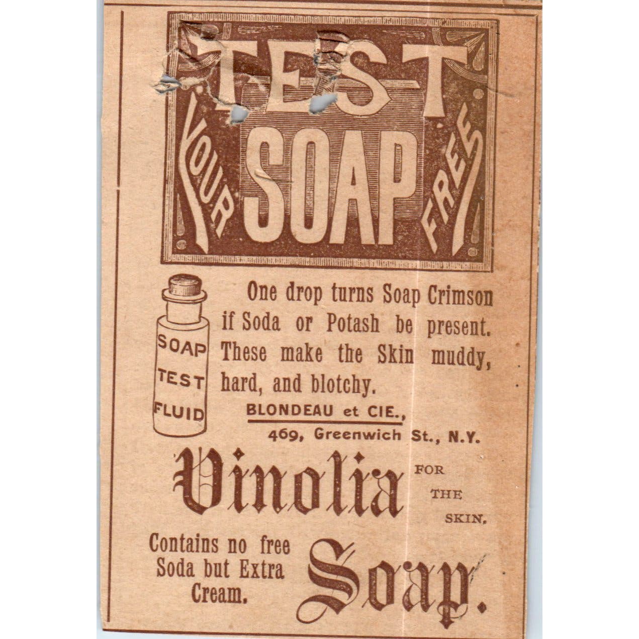 Vinolia Soap Free Test Soap c1890 Victorian Ad AE8-CH5