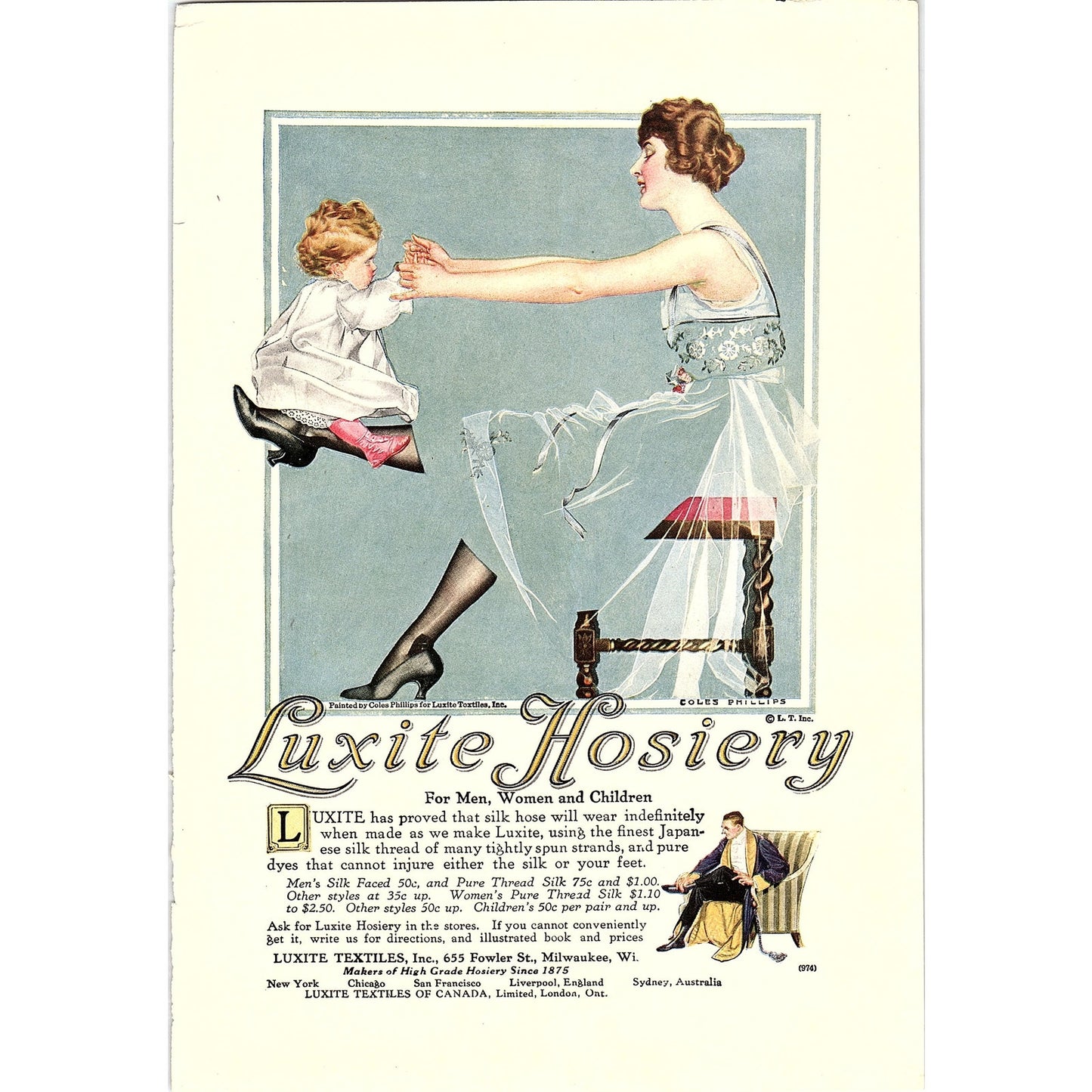 Luxite Hosiery Luxite Textiles Milwaukee Coles Phillips Art c1920 Ad AF8-7