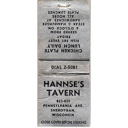 Hannse's Tavern Sheboygan WI Vintage Matchbook Cover SF3-Y6