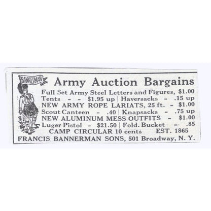 Francis Bannerman Sons NY Army Auctions c1918 Original Advertisement AE5-SA2