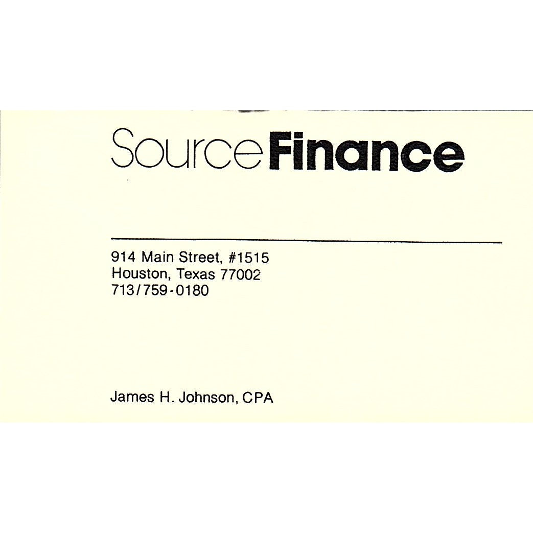 SourceFinance James H. Johnson Houston Texas Vintage Business Card SF3-B7