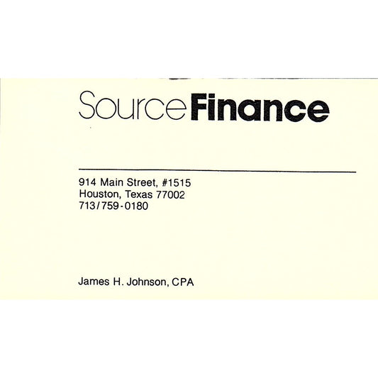 SourceFinance James H. Johnson Houston Texas Vintage Business Card SF3-B7
