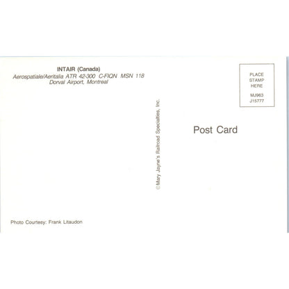 INTAIR Canada ATR 42-300 C-FIQN Vintage Postcard PC2