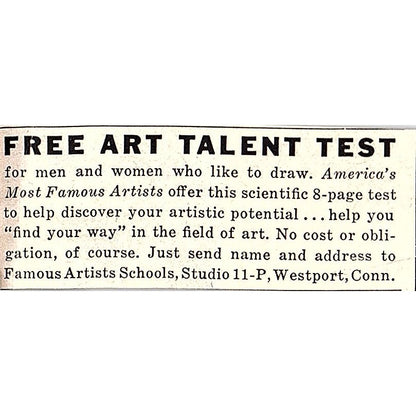 Art Talent Test - Famous Artists Schools Westport CT 1955 Ad AF9-S2
