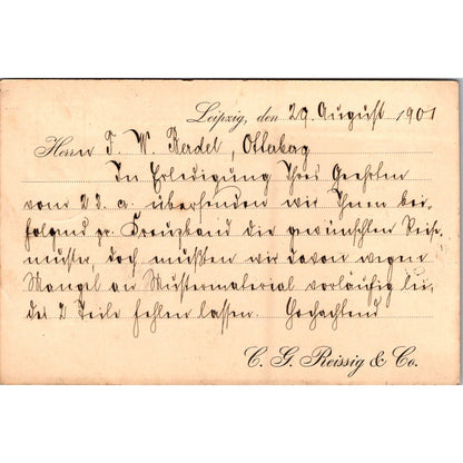 C.G. Reissig & Co Leipzig-Berlin F.W. Berdel 1901 German Reich Postcard TE2-GRQ