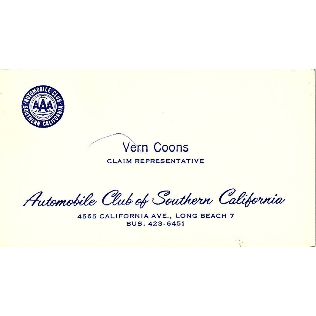 Vern Coons AAA Automobile Club of Southern CA Long Beach Business Card SE3-B15