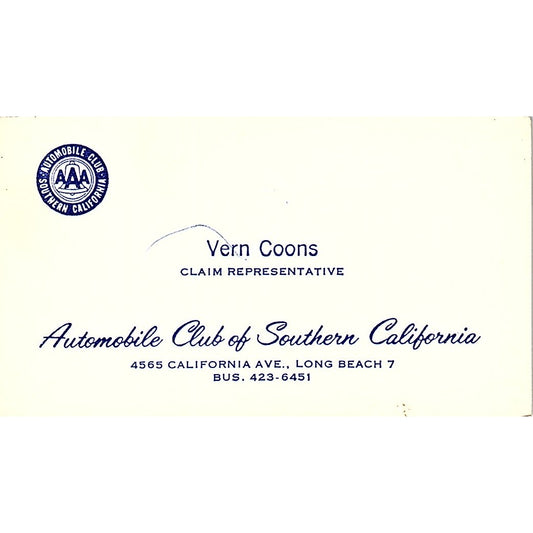 Vern Coons AAA Automobile Club of Southern CA Long Beach Business Card SE3-B15