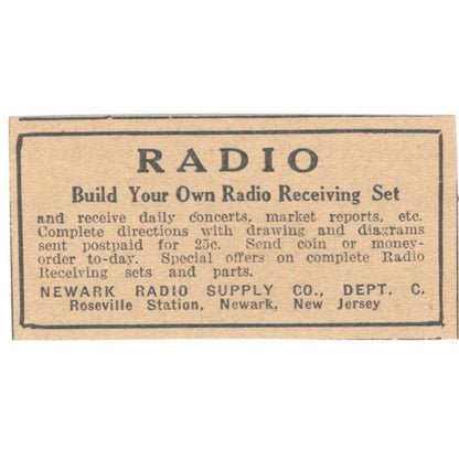Newark Radio Supply Co New Jersey 1922 Magazine Ad AF2-T6