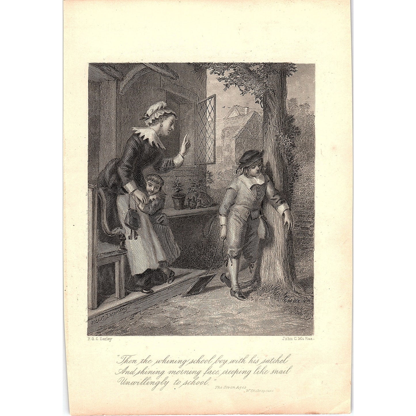 Schoolboy Scene - The Seven Ages, William Shakespeare 1884 Engraving TA5-CJ-1