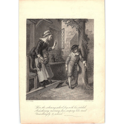 Schoolboy Scene - The Seven Ages, William Shakespeare 1884 Engraving TA5-CJ-1