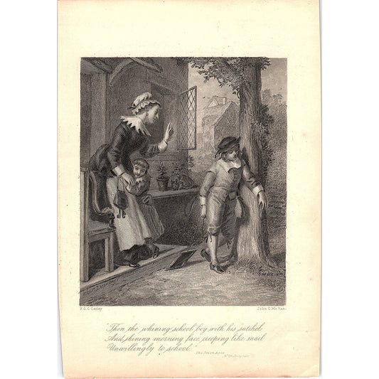 Schoolboy Scene - The Seven Ages, William Shakespeare 1884 Engraving TA5-CJ-1
