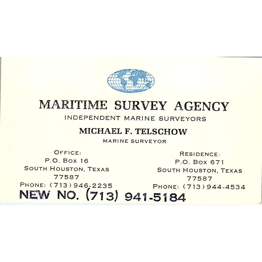 Maritime Survey Agency Michael F. Telschow Houston TX Business Card SSB4-B13